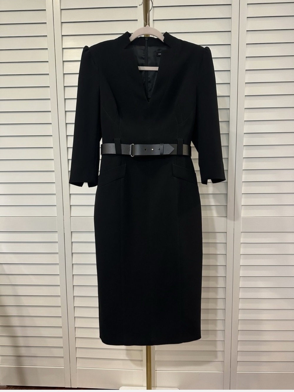 Karen Millen Forever Black Belted Midi Dress size US 8 - Picture 2 of 7